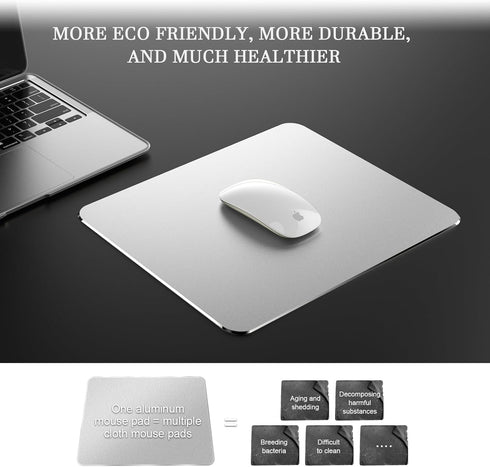 Aluminum Mouse Pad with Non-Slip Rubber Base and Micro Sand Blasting Alloy Surface for Fast and Accurate Control | Silver...