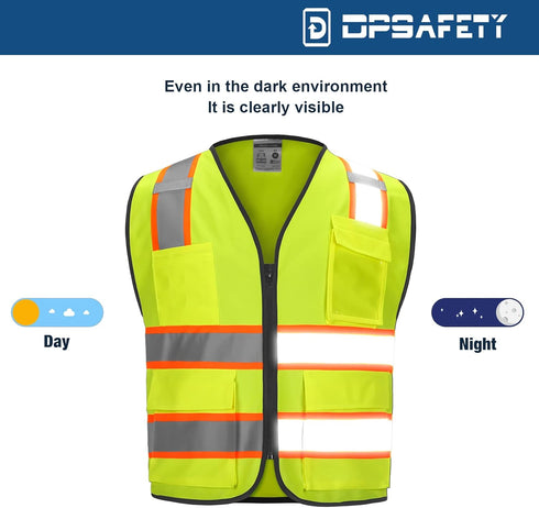 9 Pockets High visibility Class 2 Safety Vest?Hi Vis Vest with 2 inch wide Reflective Strips security vest with Zipper construction work vest for ...