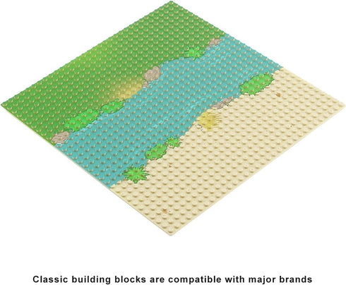 Feleph Classic Baseplate with River and Grassland Pattern Base Plates for Building Blocks 10 x 10 Inches Compatible with Major Brands...