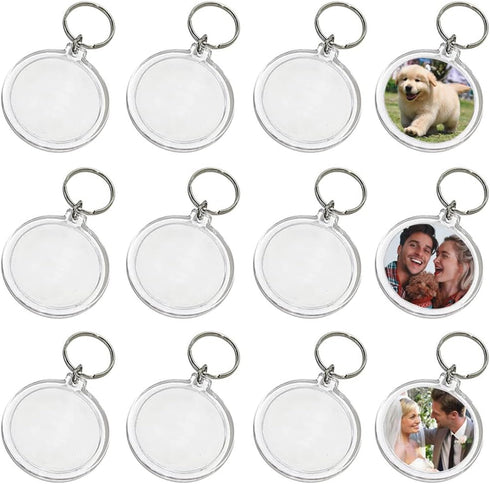 25PCS Clear Acrylic Photo Keychains - Round Blank Insert Photo Picture Frame Split Ring Keychain Snap In - Wallet Friendly Key Ring for Women & Me...