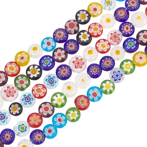 PH PandaHall 260Pcs 8mm Assorted Lampwork Beads Millefiori Lampwork Glass Beads Loose Bead Flat Round Spacer Bead for Necklace Earrings Jewelry Ma...