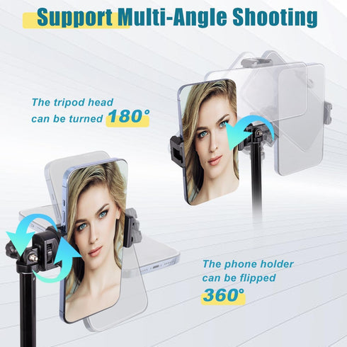 Phone Tripod, 63-inch Selfie Stick Tripod Compatible with iPhone/Camera/GoPro/Webcam, Lightweight Travel Phone Tripod with Phone Holder Mount/Wire...