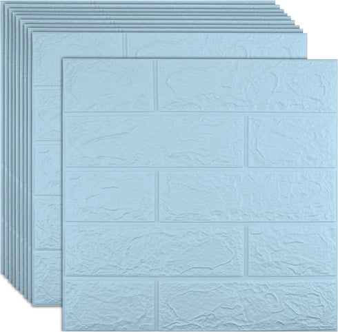 10 PCS Blue 3D Wall Panels, 14.5 sq.feet Coverage, Printable Wallpaper Sticker with Self-Adhesive Waterproof Brick PE Foam Wall Panels Peel and St...