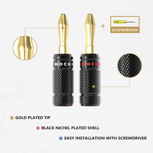 Banana Plugs 6 Pairs / 12 pcs, Dual Closed Screw 24K Gold Plated Banana Connectors for Speaker Wire, Wall Plate, Home Theater, Audio/Video Receive...