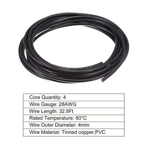 MECCANIXITY 28AWG Electrical Wire 4 Conductors 32.8Ft Power Cable UL2464 Flexible Extension Signal Cable Black for LED Strips Lamps Lighting Power...