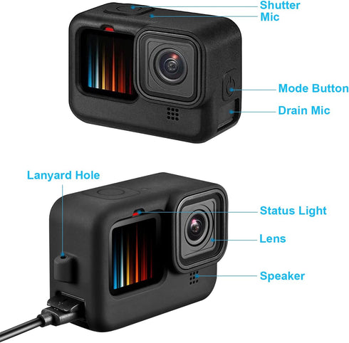 Accessories Kit for Gopro Hero12 11 10 9 Sleeve Case Skin for Go pro Hero11 10 Black Screen Protector Foils Film (2 Packs) fits GP Hero9 Hero10 Re...