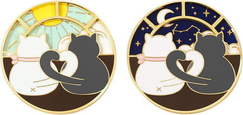 Spinner Anime Cat Enamel Pin - Rotatable Cute Couple Cats Alloy Metal Brooch Lapel Pins for Backpack Bag Jackets...