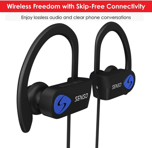 Senso Bluetooth Headphones, Best Wireless Sports Earphones w/Mic IPX7 Waterproof HD Stereo Sweatproof Earbuds for Gym Running Workout 8 Hour Batte...