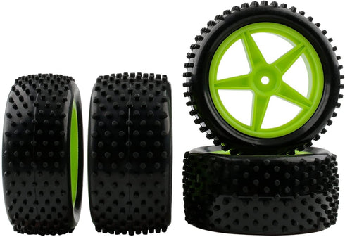 1/10 RC Rubber Tire 4pcs Front & Rear Tires and Wheels with Flange Lock Nuts Washers and Wrench for 1/10 Off Road RC Buggy Redcat Tornado S30 EPX ...