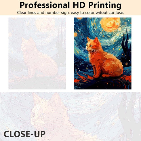 TUMOVO Paint by Number for Adults, DIY Oil Painting for Adults Kids Paint by Number Starry Night Cat Paint by Numbers for Beginner Adults Paint-by...