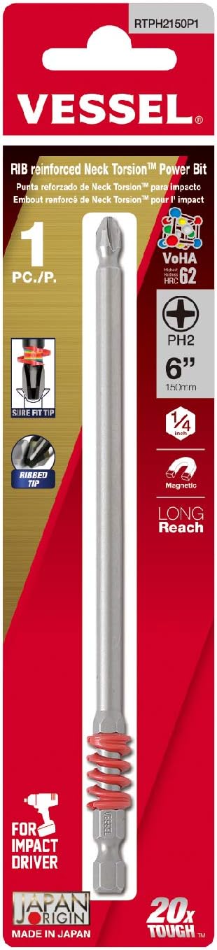VESSEL RIB reinforced Neck Torsion Power Bits PH2X150 1PC (Carded)...