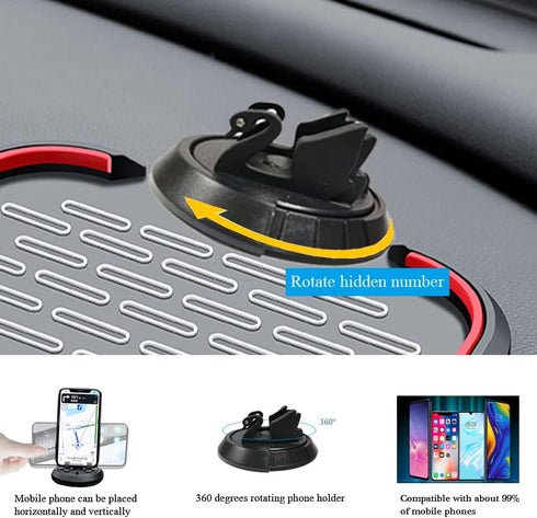 Non-Slip Phone Pad for Car Dashboard, Universal 360 Degree Rotating Car Phone Holder Multifunctional Anti-Shake Phone Mat for Cell Phone GPS Sungl...