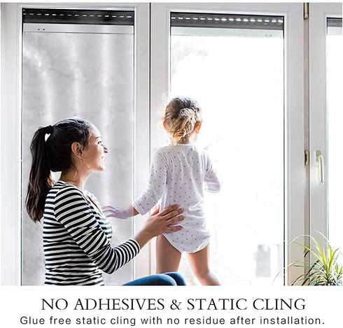 One Way Mirror Window Film Daytime Privacy, Heat Control Sun Blocking Anti UV Reflective Film Static Cling for Home Office Living Room (Silver, 17...