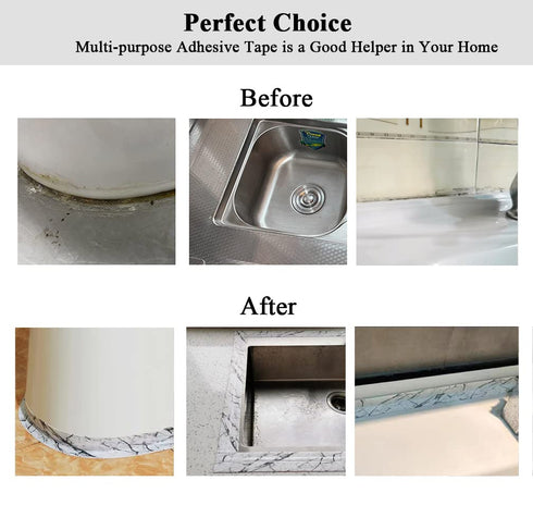 2PC Caulk Tape White Marble, 1.5''x10.5Ft PVC Waterproof Sealing Strip for Toilet, Self Adhesive Caulk Strip, Caulking Tape for Bathtub, Kitchen S...