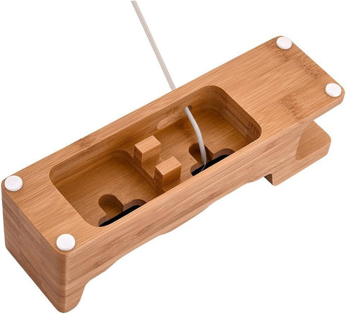 MOOZO Bamboo Wood Desktop Charging Dock Station Charger Holder Cradle Stand Compatible iPhone 16 15 14 13 12 11 Pro Max Apple Watch 2 3 4 / iWatch...