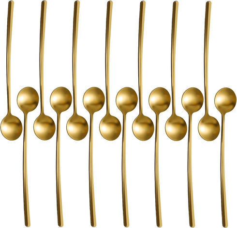 HANSGO 14PCS Long Handle Ice Tea Spoons, Gold Coffee Spoons 6.7" Stirring Spoons Stainless Steel Coffee Stirrers for Cocktail Stirring Iced Tea Co...