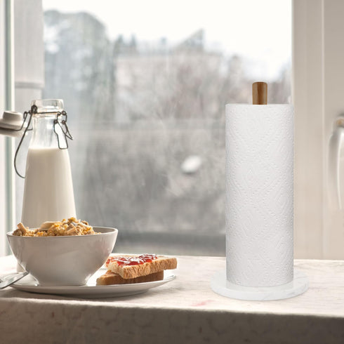 Buruis Wood Paper Towel Holder, Marble Base Modern Decorative Countertop Standing Rolls Holder for Kitchen, Toilet, Pantry and Bathroom (Marble Ba...
