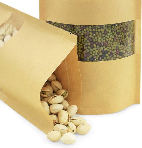 50 pcs Kraft Bags with Window Stand Up Ziplock Seal Paper Bag Resealable Large Food Storage Pouch 1oz 3.5×5.5in...