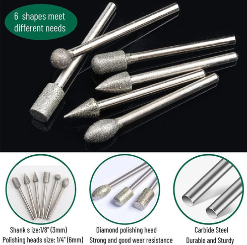 Stone Carving Set Diamond Burr Bits, 20PCS Polishing Kits Rotary Tools Accessories with 1/8’ Shank For Carving, Engraving, Grinding, Polishing Sto...