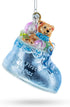 Teddy Bear Nestled in a Blue Shoe for Baby's First Glass Christmas Ornament...