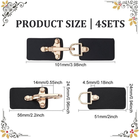 FINGERINSPIRE 4 Sets Leather Sew-On Toggle Buckles Black PU Leather Snap Toggle Sew On Duffle Jacket Buckle Metal Leather Clasp Fastener Replaceme...