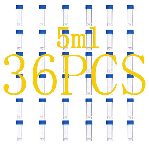 36PCS Cryo Tubes 5ml, Plastic Small vials with Screw caps Sample Tubes,PP Material ?with Silica Gel Gasket?Free from DNase, RNase, Human DNA...