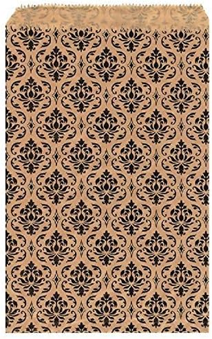 100 pcs 5" x 7" Damask Paper Gift Bags Shopping Sales Tote Bags Brown with Black Damask Design...