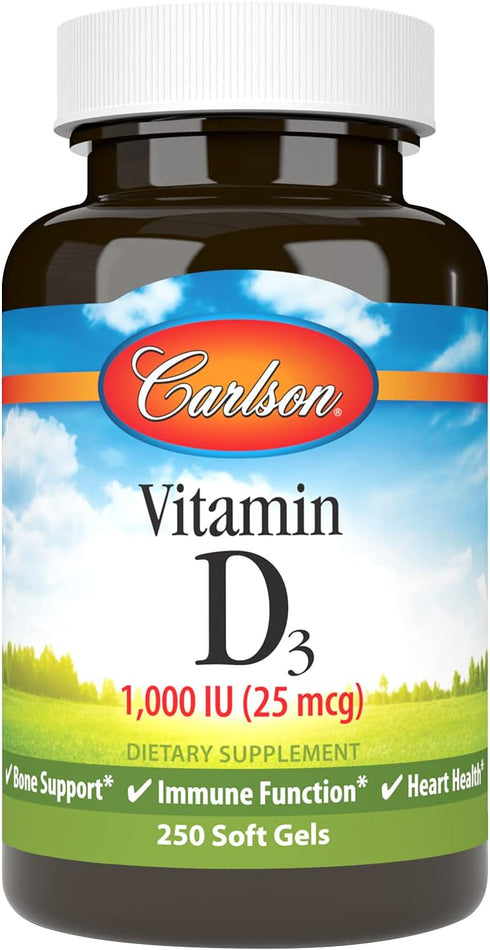 Carlson - Vitamin D3, 1000 IU (25 mcg), Bone Health, Muscle Health, Cholecalciferol, Vitamin D Supplements, Vitamin D3 Soft Gels, 250 Softgels...