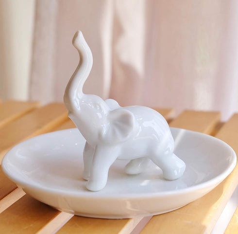 PUDDING CABIN White Elephant Ring Holder Dish Ring Tray for Jewelry | Elephant Gifts for Women Christmas, Birthday, Mother's Day...