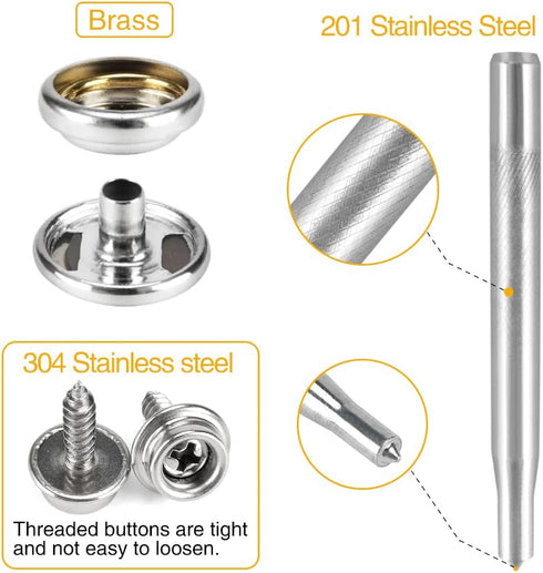CENOZ 150 PCS Canvas Snap Kit Tool, Metal Screws Snaps Marine Grade 3/8" Socket Stainless Steel Boat Canvas Snaps with 2 PCS Setting Tool for Boat...