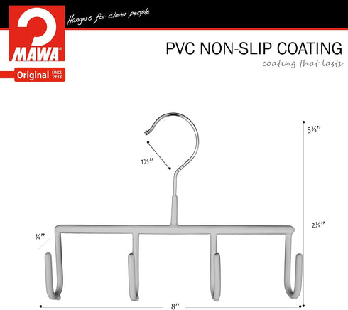 Mawa by Reston Lloyd Non-Slip Space-Saving Clothes Hanger for Belts with 4-Hooks, Style GH, Set of 2, Silver...