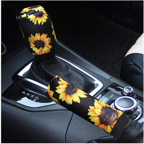 Sunflower Auto Gear Shift Knob Cover+Handbrake Cover Set Washable Neoprene Cloth...