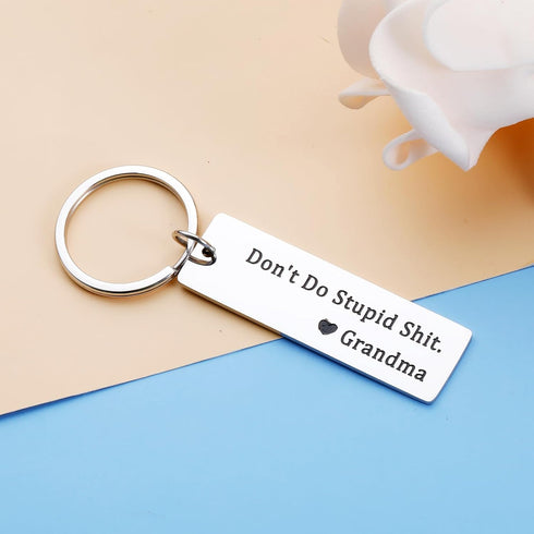 KINMES Dont Do Stupid ShitKeychain for Teen Boys Girls Granddaughter Grandson, Granddaughter Grandson Gifts from Grandma,Don't Do Stupid Sht Love ...