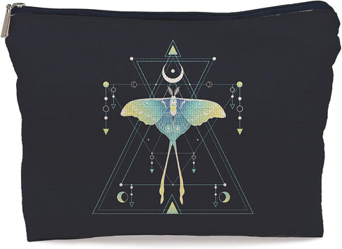 Green Luna Moth Witch Makeup Bag, Goth Gothic Butterfly Moth Makeup Bag, Witch Witchy Gifts for Women, Moon Small Makeup Cosmetic Bag for Purse...