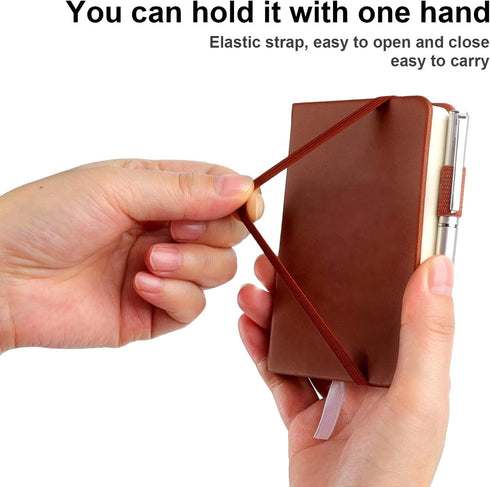2-Pack Pocket Notebook, 4.3" x 3.5"Small Notebook, Hardcover PU Leather Notebook with Pen Total 200 Pages, Pocket Journal for College Ruled, Work ...