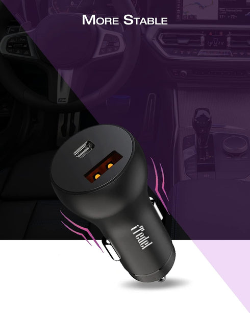 iTedel Fast USB C Car Charger 36W Dual Port C/A Cigarette Lighter USB Charger Car Essentials Rapid PD Charger Adapter for All iPhone Models, iPad,...
