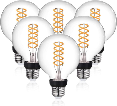 G25(G80) 6W LED Globe Light Bulbs, Warm White 2700K, 6W Equivalent to 60W, 600LM E26 Base Dimmable with 80+ CRI, Vintage Edison LED Filament Clear...