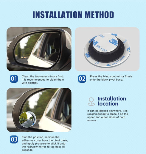 blind spot mirrors 2 pack, 2 Pieces 2 inch Round Frameless HD Convex Mirror, Wide Angle Side Mirror with 360 Degree Adjustable Angle, Blue Lens An...