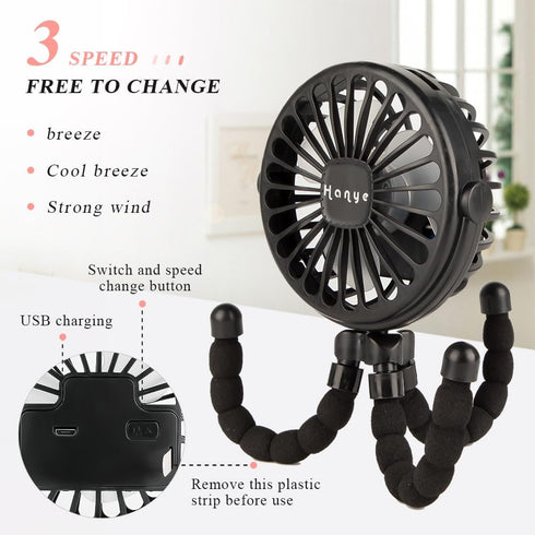 Keweis Stroller Fan Mini Handheld Octopus Fan Baby Fan with Flexible Tripod Wrapped on Stroller, Car Seat, Student Bed, Bike USB Rechargeable Fan,...