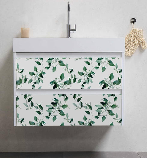 8267 Floral Peel and Stick Wallpaper 17.7in x 9.8ft Green Plant Eucalyptus Leaf Removable Self Adhesive Contact Paper Drawer Shelf Liner Vinyl Rol...