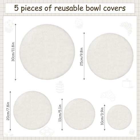 5 Pcs Reusable Bowl Covers 5 Sizes Large Cloth Fabric Bowl Covers Stretch Elastic Food Storage Container Reusable Lids for Bread Proofing Fruit Sa...