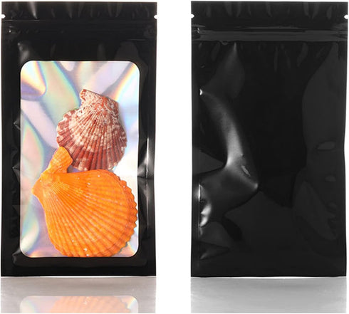 100 Pieces Smell Proof Bags Holographic Piecesaging Bags Storage Bag with Clear Window for Food Storage (Black Color,2.4 * 3.9 Inch)...