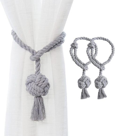 2 Pack Rustic Curtain Tiebacks - Outdoor Curtain Drapery Holdbacks Holders - Hand Knitting Cotton Rope Drape Tie Backs for Sheer and Blackout Curt...
