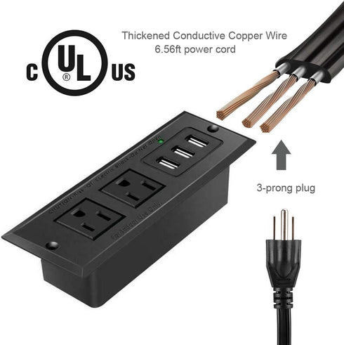 Conference Recessed Power Strip Socket with USB Ports,Table Power Strip,Desktop Charging Station with 2-Outlets and 3 USB Ports(Max 3.5A)...