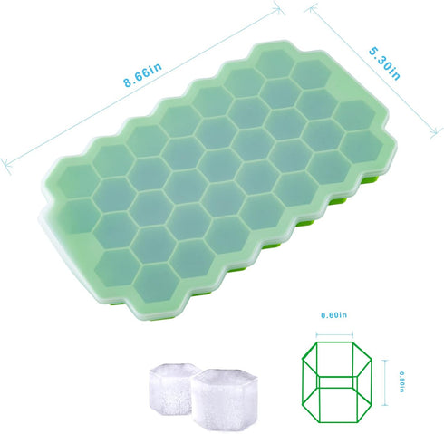 2 PCS Premium Ice Cube Trays, AUSSUA Silicone Ice Cube Molds with Sealing Lid, 74-Ice Trays, Reusable, Safe Hexagonal Ice Cube Molds, for Chilled ...