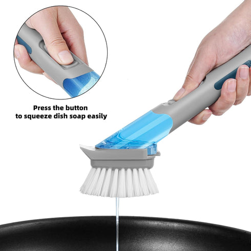 SUBEKYU Dish Brushes with Soap Dispenser, Kitchen Dish Scrubber Brushes with Handle, Dishwashing Cleaning Scrubbers for Dishes/Pans/Pots, Grey 2Pa...