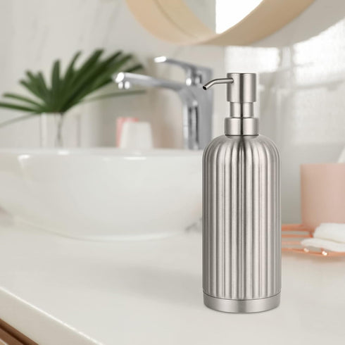 Countertop Soap Dispenser - Rust-Proof Roman Column Shaped Stainless Steel Bottle with Pump for Bathroom and Kitchen - 18 oz Brushed Nickel Liquid...