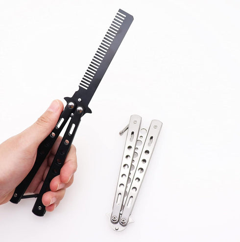 WAYDA Butterfly Knife, Trainer Martial Arts Practice Tool Steel Metal Folding Knife Comb Unsharpened Blade, Training Knife for Practicing Flipping...