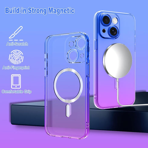 KANGHAR Designed for iPhone 15 Case Magnetic Clear Cute Gradient Slim Case for Women Men Full Camera Protector Camera Shockproof Compatible with M...
