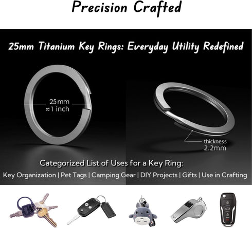 5 Pack Titanium Key Rings - Heavy Duty 25mm Split Key Rings, Titanium Gray Finish, Corrosion-Resistant & Lightweight for Keys, EDC Gear & Accessor...